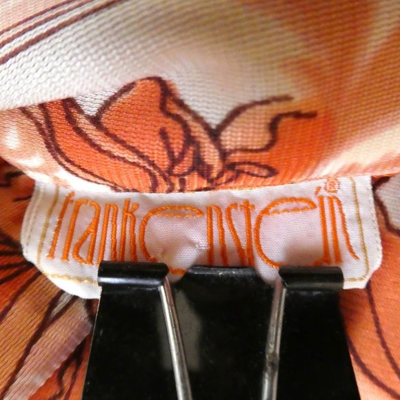 Vintage 70s Frankenstein Disco Polyester Floral Shirt Pointed Dagger Butterfly - Picture 6 of 6